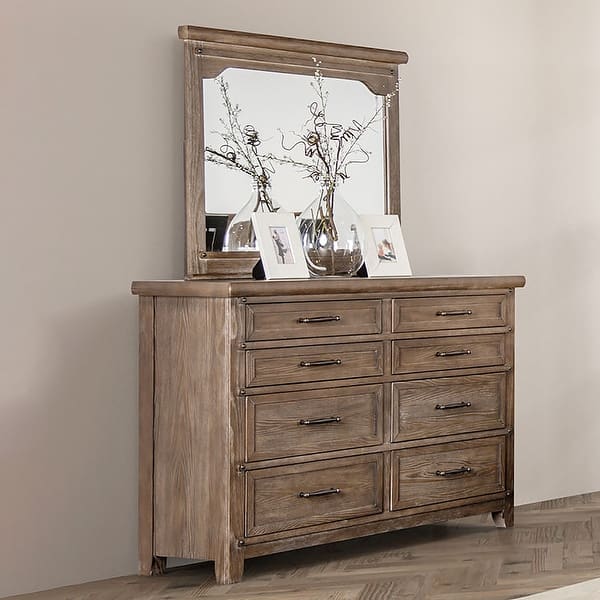 slide 2 of 5, Furniture of America Trove Brown Wood 8-Drawer 2-Piece Dresser and Mirror Set Brown