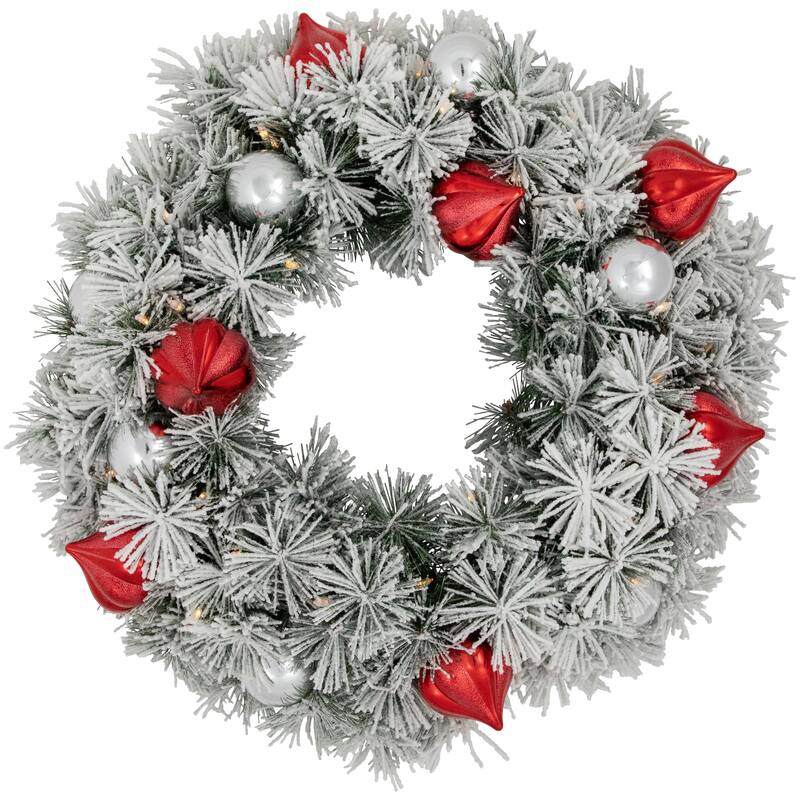 B/O Snowy Bristle Pine Christmas Wreath 24" Dual Color LED