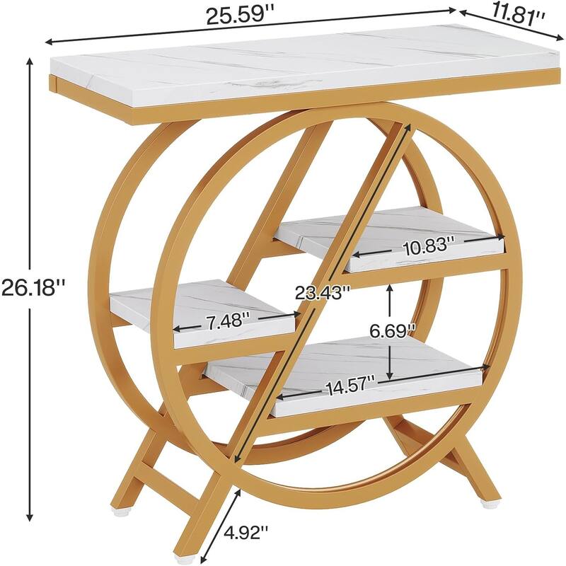 25.59" 3-Tier Narrow End Table with Storage (White & Gold)
