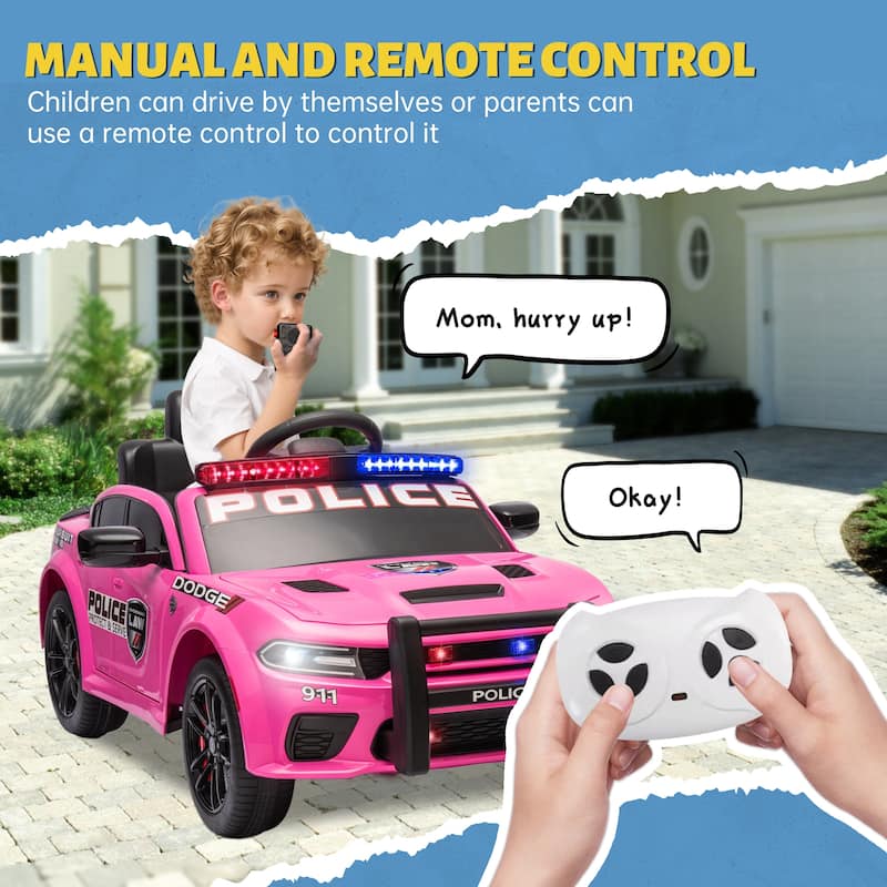 12v Kids ride on police car W/Parents Remote Control,anti-collision bar,Front& top and Four wheel suspension
