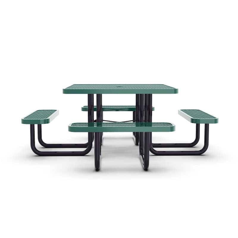 Commercial Grade Expanded Mesh Metal Outdoor Picnic Table with Anchors - 79.75"D x 79.75"W x 28.75"H