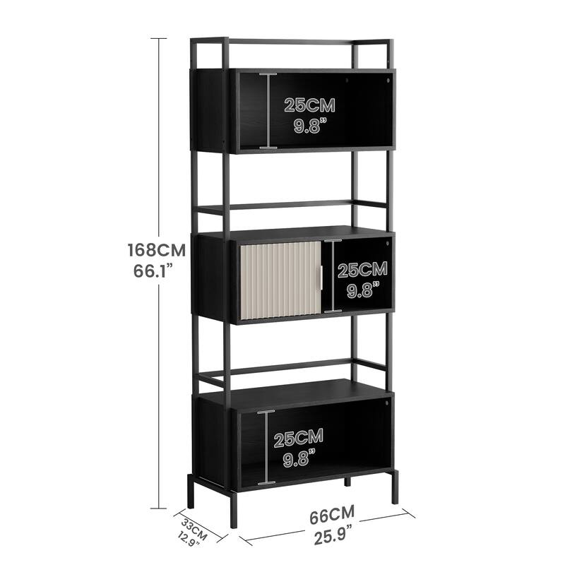 5-Tier Multifunctional Storage Shelf, Closed Back Cabinet with A Sliding Door