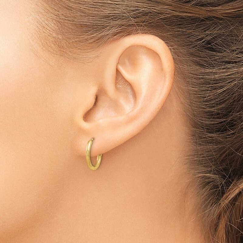 Curata 14k Yellow Gold 2mm Satin Diamond-Cut 2x15mm Endless Hoop Earrings