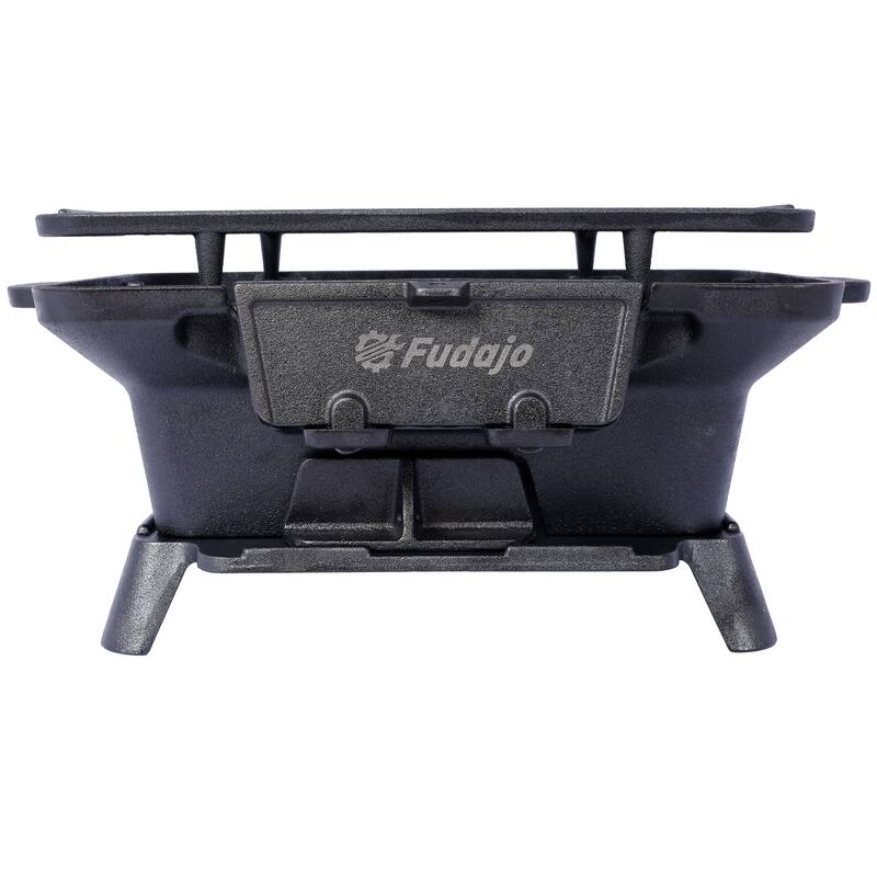 Anmytek Compact Cast Iron Tabletop Charcoal Grill with Dual-Layer Grate, Portable Mini BBQ Grill with Sliding Ash Door