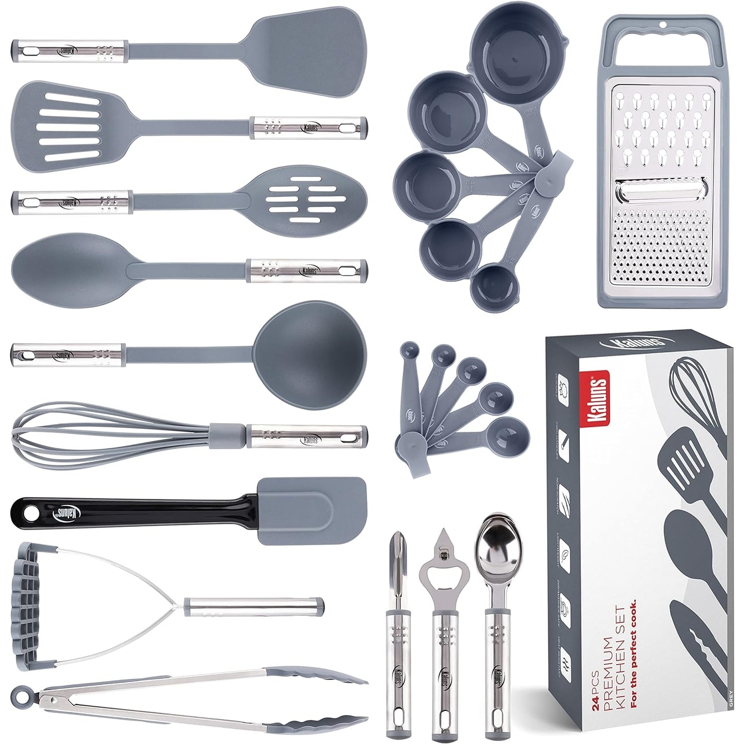 Kitchen Utensil Set 24 Cooking Nylon and Stainless Non Stick and