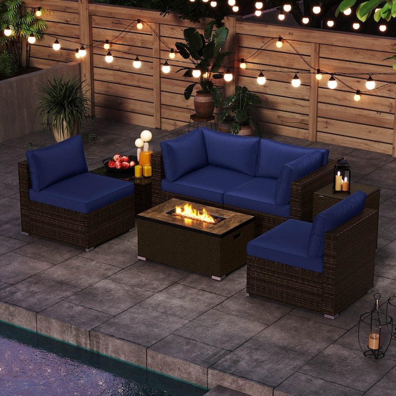 Costway 7 Pieces Outdoor Furniture Set with 32" Fire Pit Table and - See Details