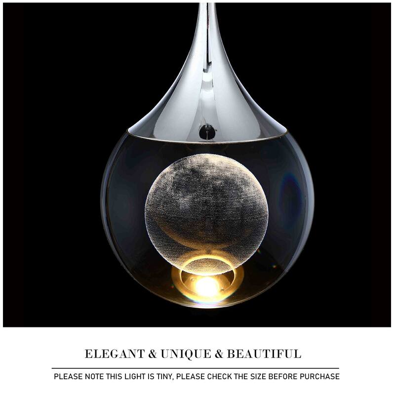 Moon Crystal 1-light Single Globe LED Hanging Pendant Light in Gold/ Chrome/Black/Coffee for Living Room - Polished Chrome