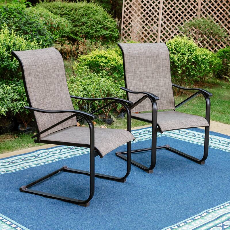 7 Pieces Patio Dining Set, 6 x C Spring Motion Chairs Textilene and 1 Metal Table with 2.6" Umbrella Hole