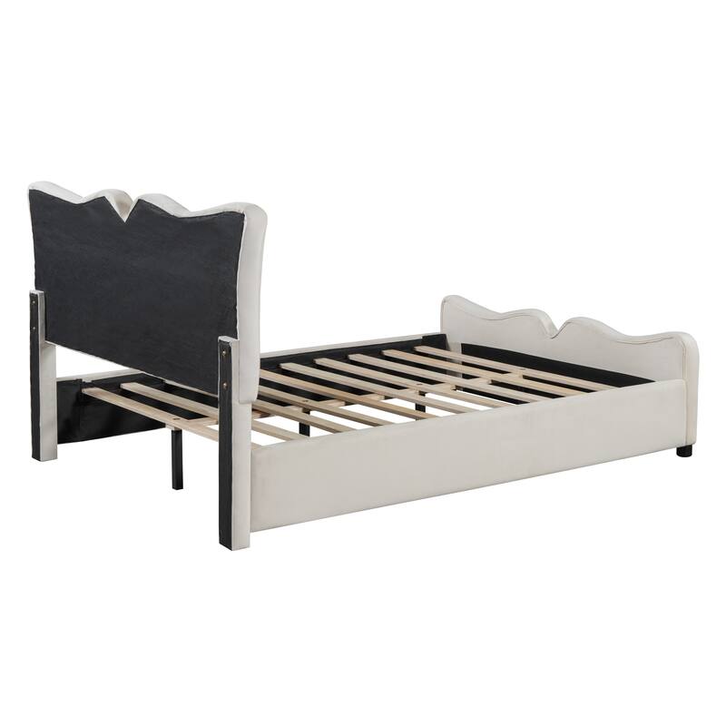 Velvet Upholstered Bed with Distinctive Headboard & Footboard