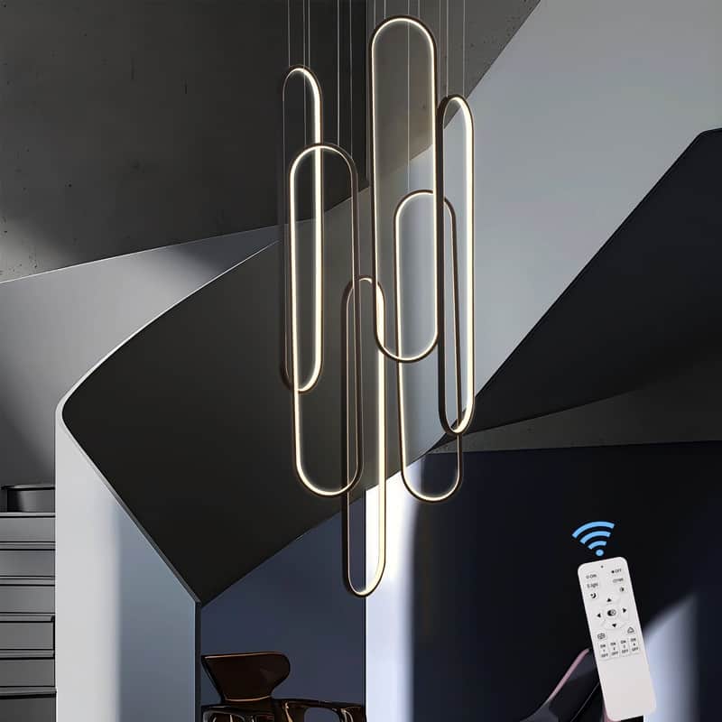 6 Ring Modern Chandelier Large LED High Ceiling Chandeliers - 39.37*7.87in - Black