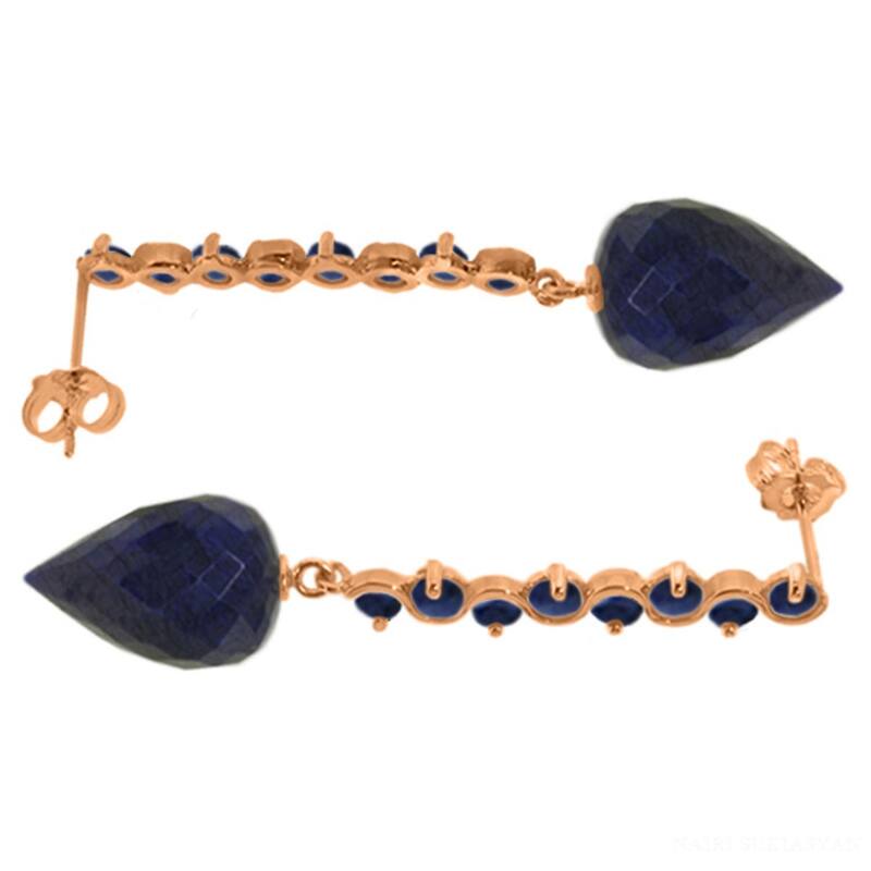 29.2 Carat 14K Solid Gold Drop Briolette Sapphire Gemstone Earrings