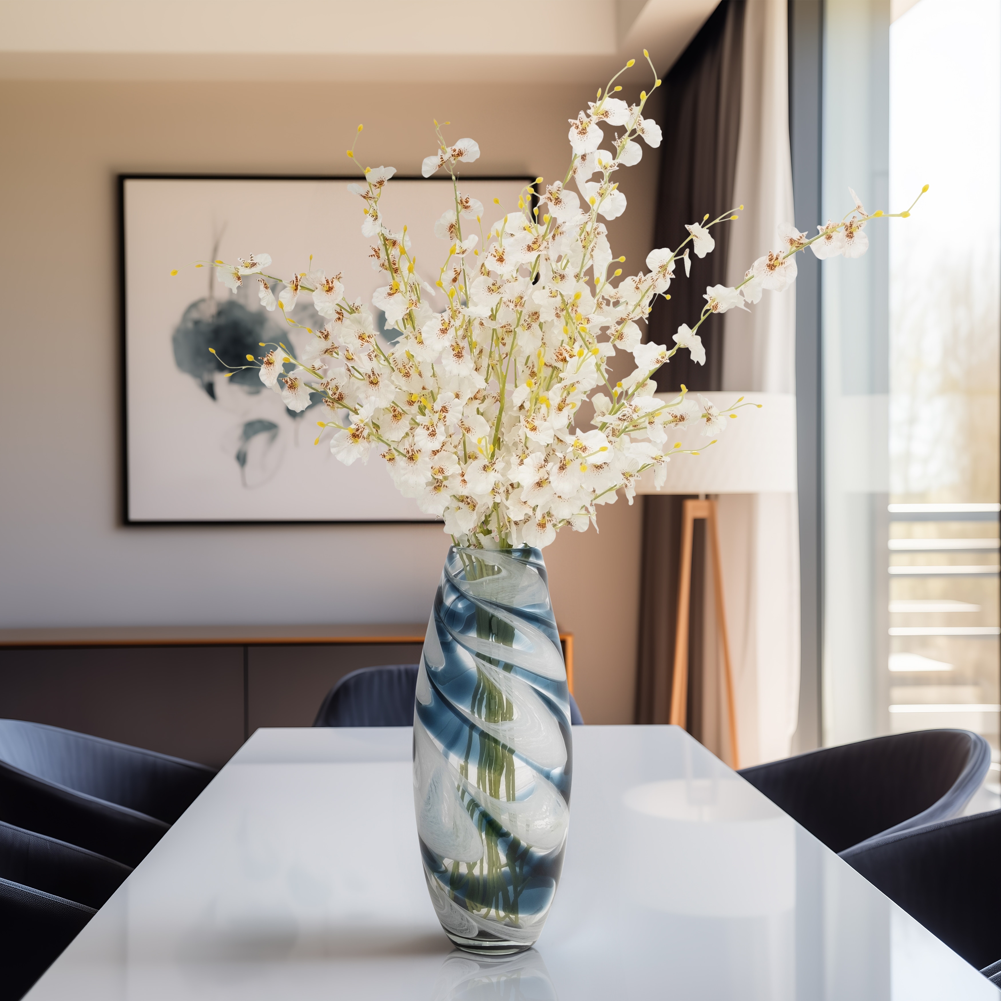Sagebrook Home Coastal Blue Glass Swirl Vase