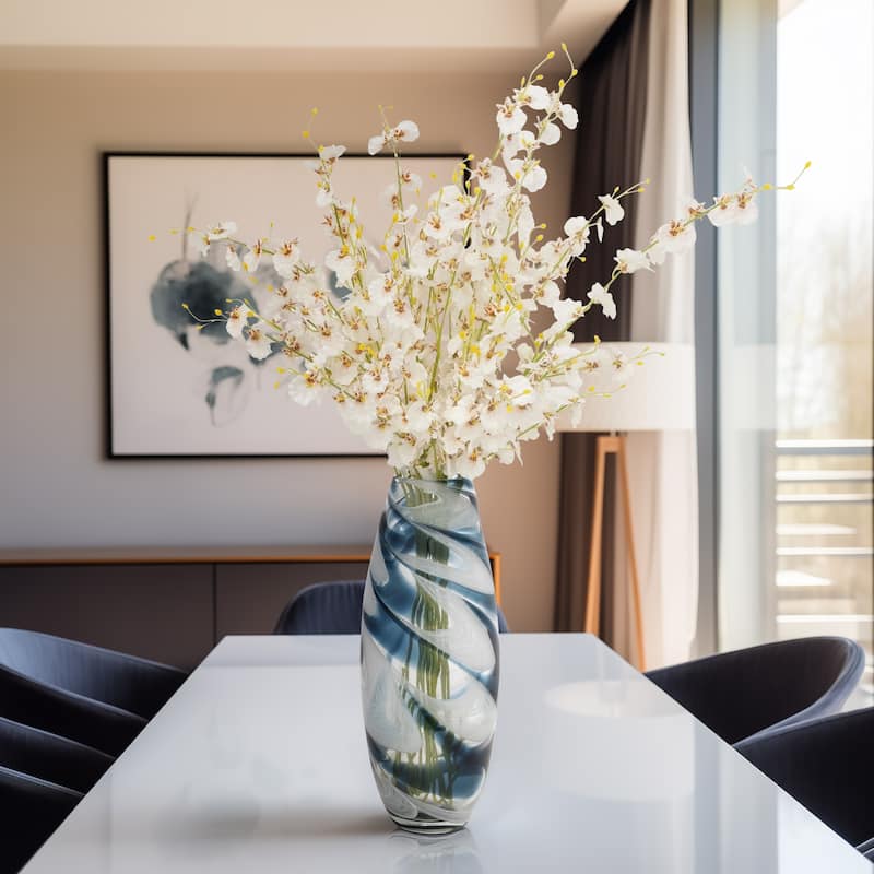 Sagebrook Home Coastal Blue Glass Swirl Vase - 7" x 7" x 17" - Swirl Blue