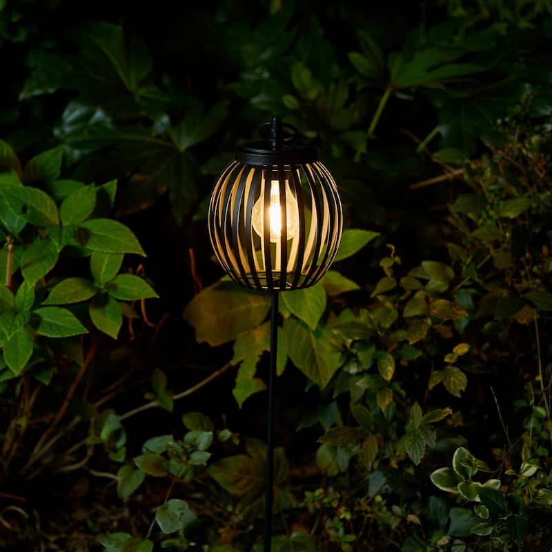 Glitzhome Metal Stripes Waterproof Solar Powered Outdoor Lantern with Garden Stake