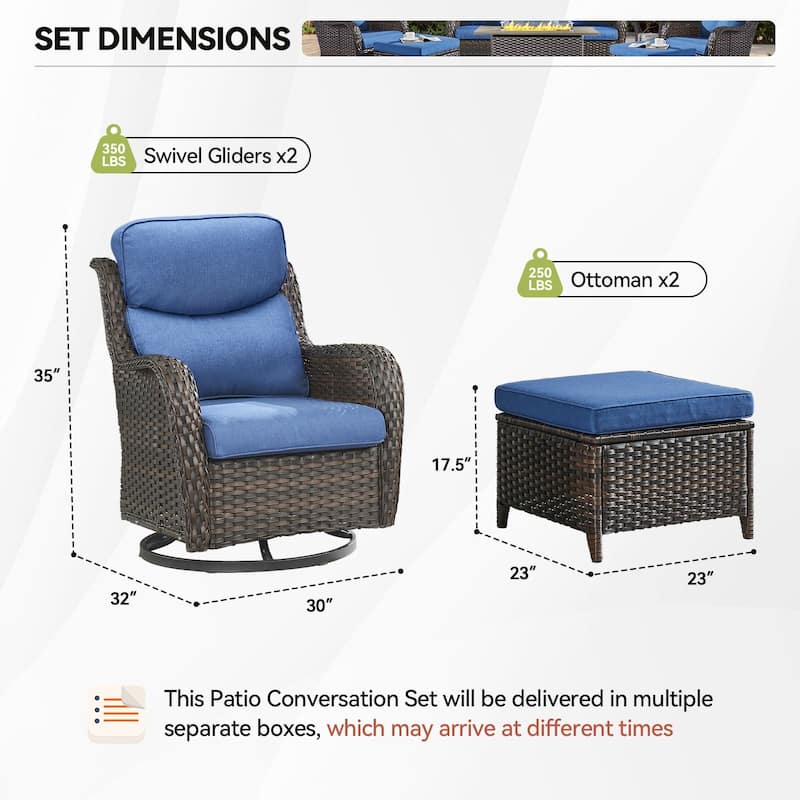 4 Pieces Outdoor Gliders Swivel Chairs Ottomans with 5-Inch Thick Cushions