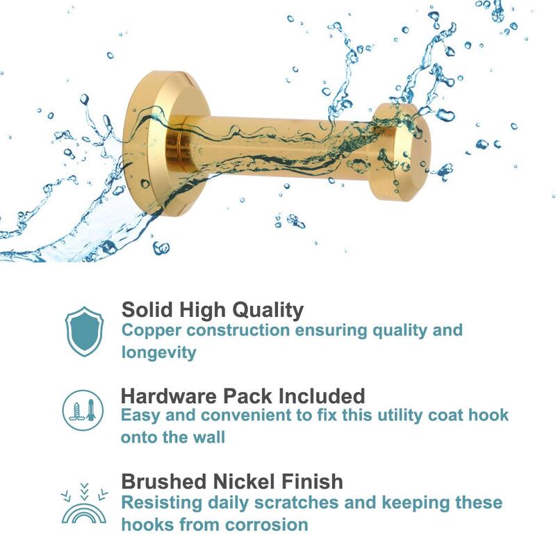 4pcs Wall Hooks Copper 46mm Hook Coat Towel Key DIY Hanger w Screws - Gold Tone - 0.63" x 0.94" x 1.8"(Top D*Bottom D*H)
