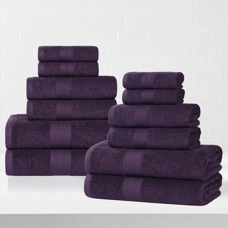 Superior Eco-Friendly Sustainable Cotton 12-Piece Bathroom Towel Set - Eggplant