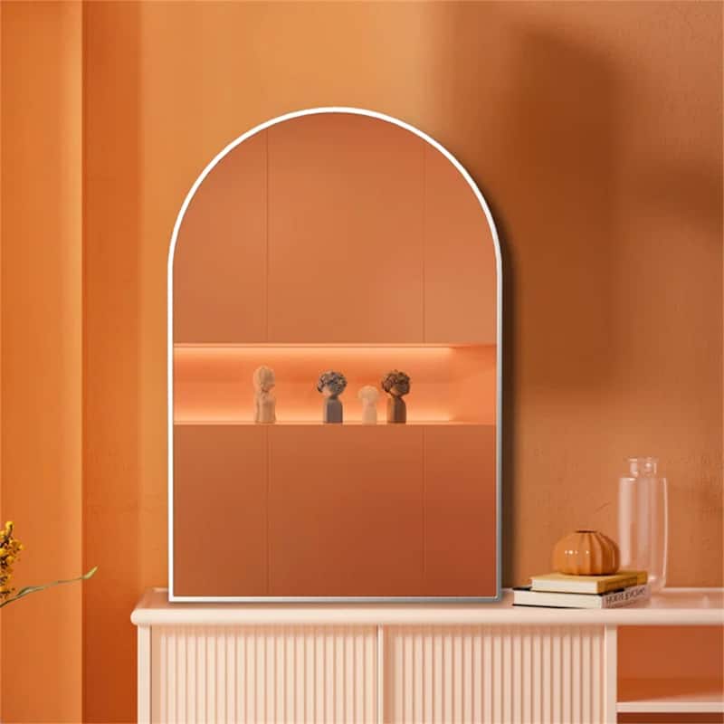 20"x30" Metal Framed Arched Mirror with Shatterproof Film and Hooks