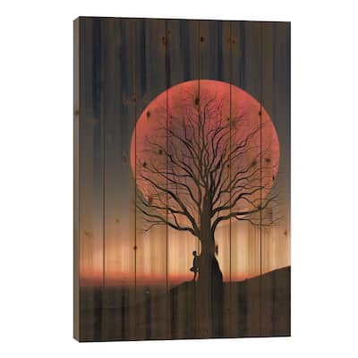 Moon And Man II Print On Wood by Abdullah Evindar - Multi-Color