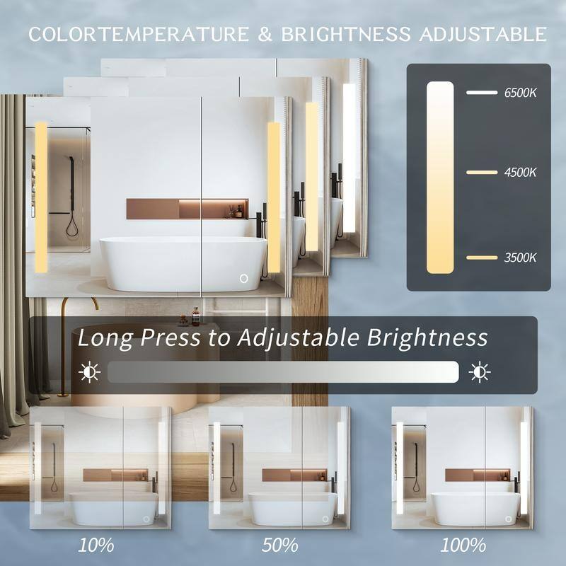 Alvana LED Black Wall mount Medicine Cabinet with Mirror Anti-fog function with 3 colors light
