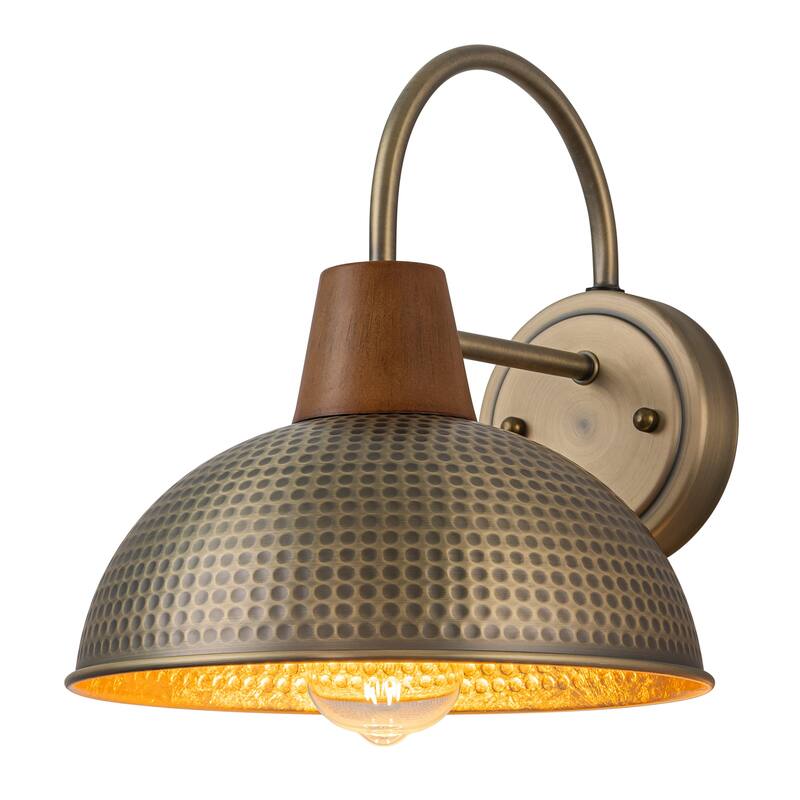 Farmhouse Industrial 1-Light Wall Sconce with Hammered Metal Shade Barn Outdoor Light - W10.24"