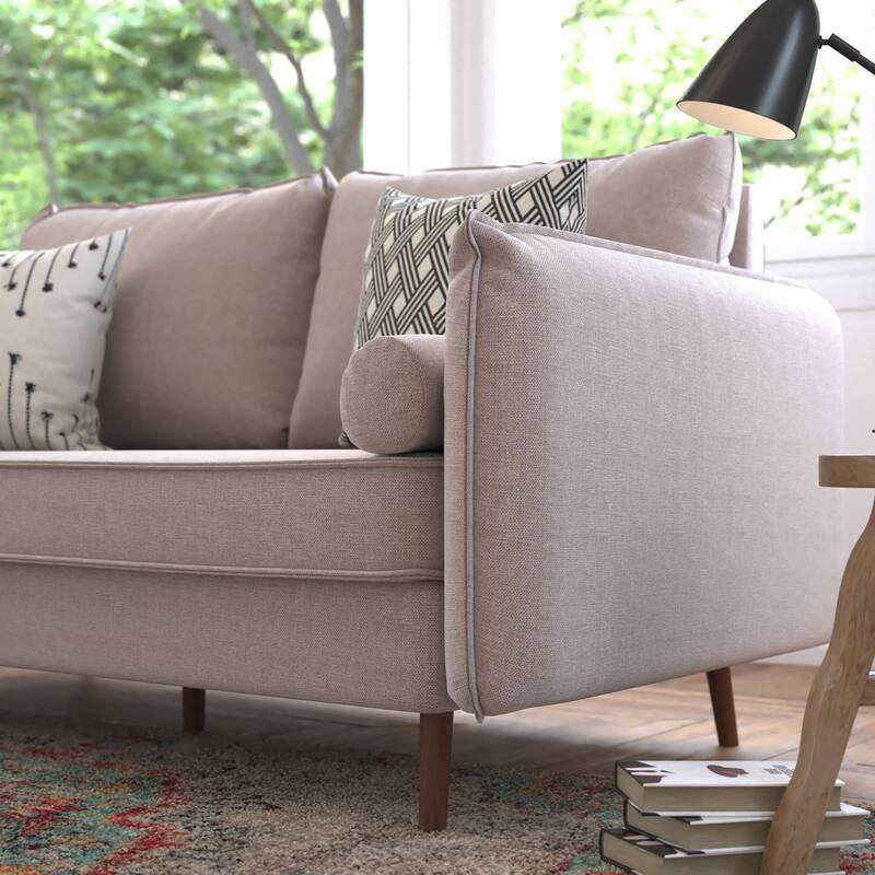 Compact Faux Linen Upholstered Sofa with Wooden Legs