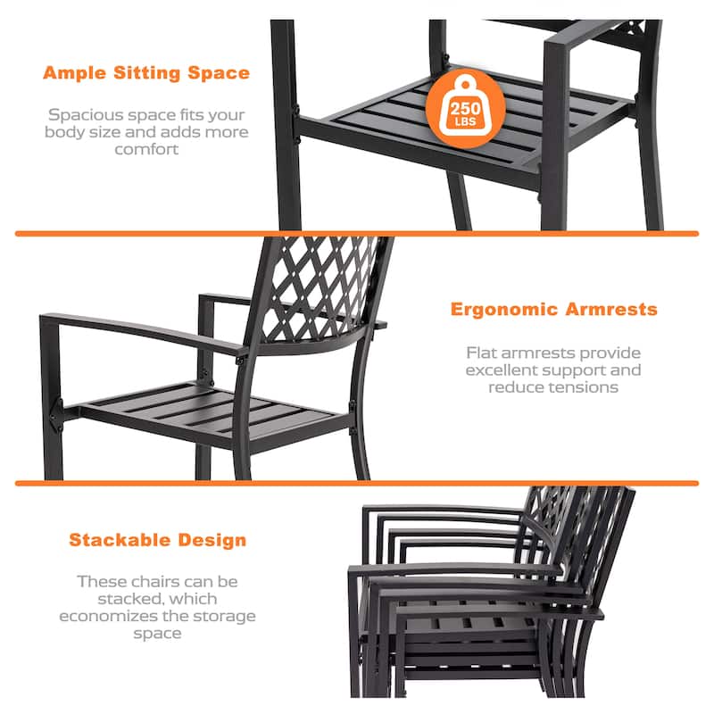 5PCS Patio Metal Dining Set with Wood-Grain Tabletop and Umbrella Hole