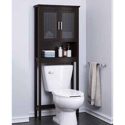 Over The Toilet Storage Cabinet with Moru Tempered Glass Doors, Bathroom Organizer Above Toilet Storage Cabinet