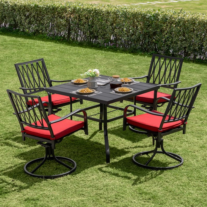 Nuu Garden Outdoor 5-Piece Dining Set, Stackable Chairs and 37'' Square Dining Table