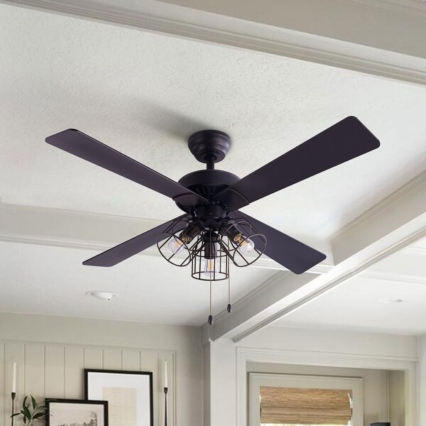 CO-Z 46-inch 3-Light Industrial Matte Black Ceiling Fan with Pull