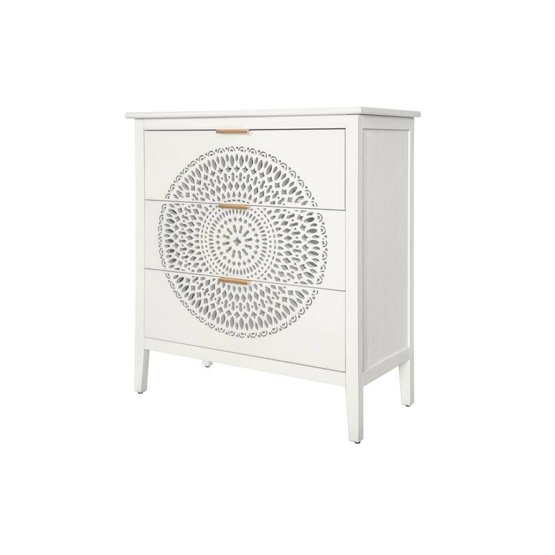 Drawer Cabinet with Hollow-Carved 3 Drawer Dresser Storage Chest