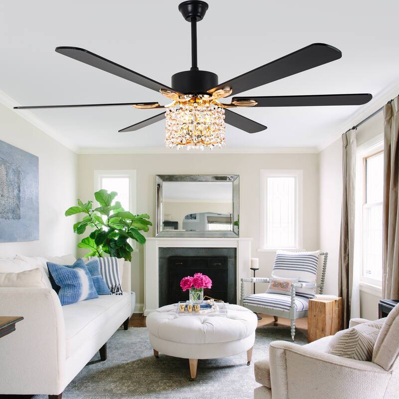 Cusp Barn 65 Inch Modern Crystal Daisy Chandelier Ceiling Fan with Lights and Remote, Slient DC Motor Fandelier Ceiling Fan