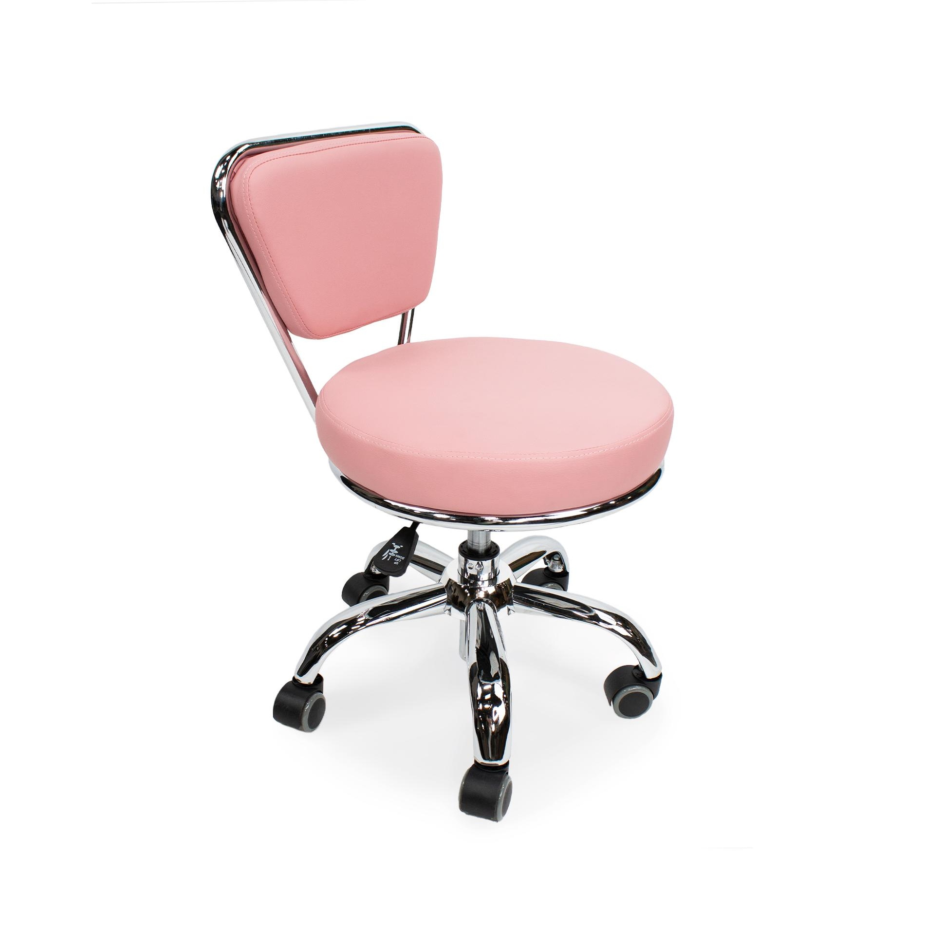 Pink rolling store stool