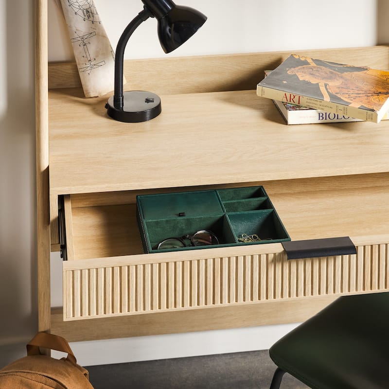 Walker Edison Reeded Desk with Hutch and Outlets