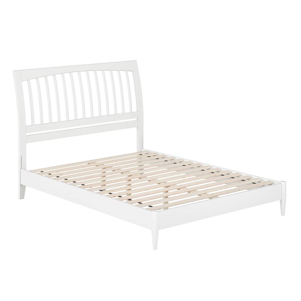 Orleans Queen Solid Wood Low Profile Sleigh Platform Bed in White