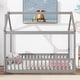 preview thumbnail 1 of 25, Twin House Bed with Guardrails, Montessori Floor Bed Frame with Roof for Kids, Wooden House-shaped Kids Bed Frame for Boys Girls Grey - Twin