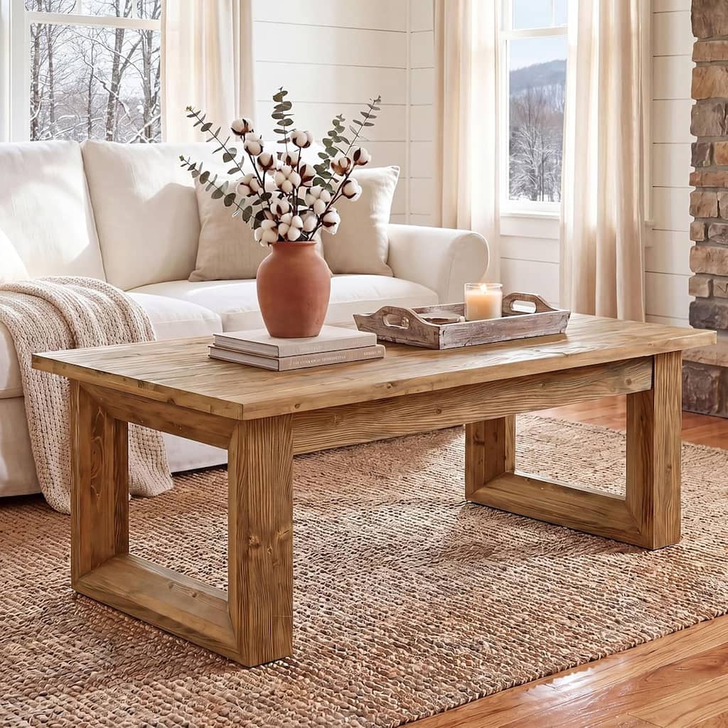 47" Solid Wood Coffee Tables for Living Room, Rectangular Accent Center Cocktail Table with Solid Legs