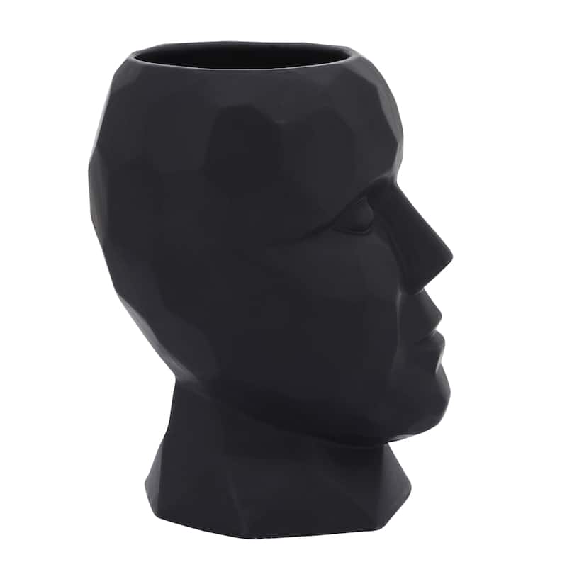 Contemporary 6"D Face Vase Black Porcelain Abstract Vase for Decorative Centerpiece, Home or Office Decor Creative