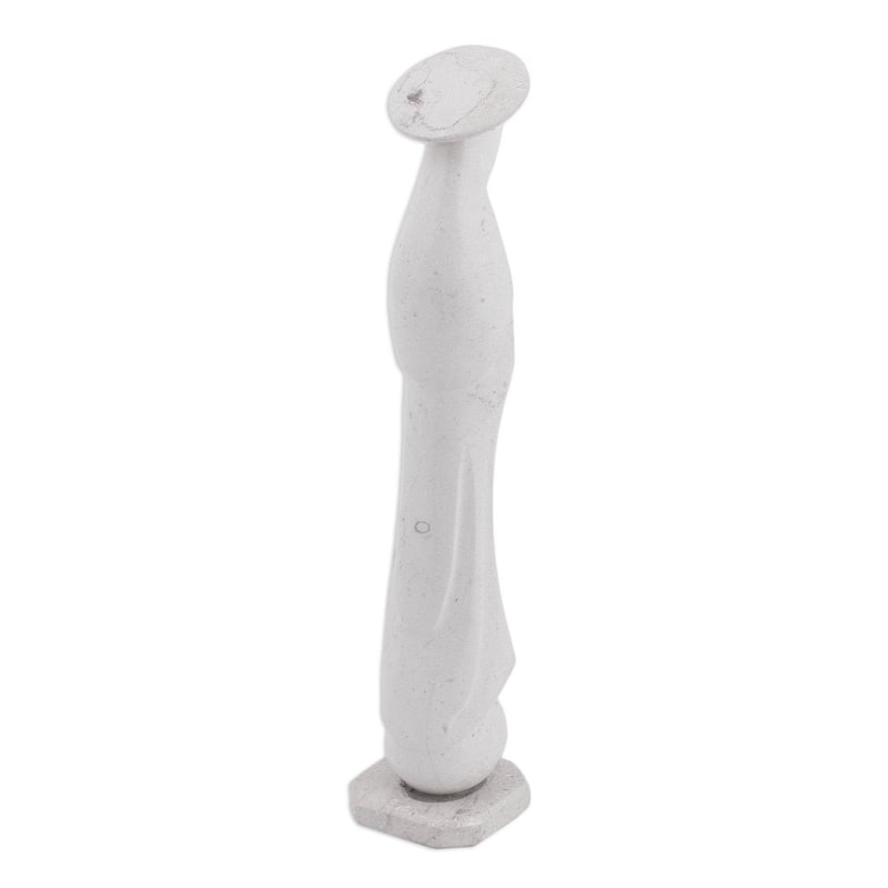Handmade Holy Madonna In White Marble Statuette (Mexico) - 10.5" H x 2.2" W x 2.1" D