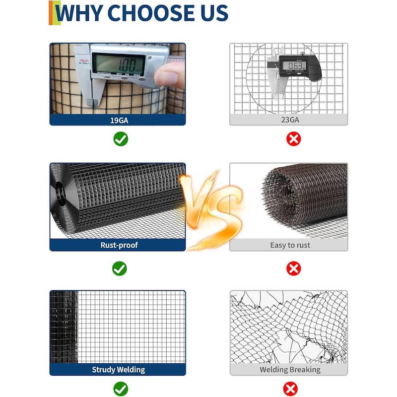 48in x 100ft 19 Gauge Galvanized Hardware Cloth, Garden Netting for Chicken Wire Fencing Roll, Black - 48in x 100ft