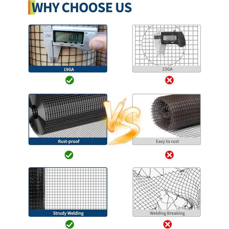 48in x 50ft 19 Gauge Galvanized Hardware Cloth, Garden Netting for Chicken Wire Fencing Roll, Black - 48in x 50ft