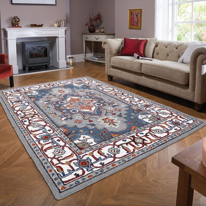 George Towne Living Persian Floral Luxury Handmade Traditional Persian Wool Area Rug - 2.6'x8' Runner - Blue/Multi