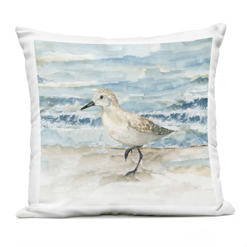 Stupell Balancing Sandpiper on Shore Printed Outdoor Throw Pillow Design by Nan - Accent - Polyester - Blue - Single