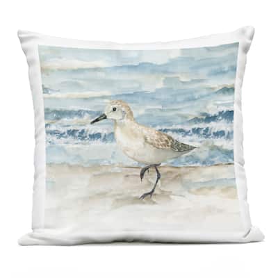 Stupell Balancing Sandpiper on Shore Printed Outdoor Throw Pillow Design by Nan