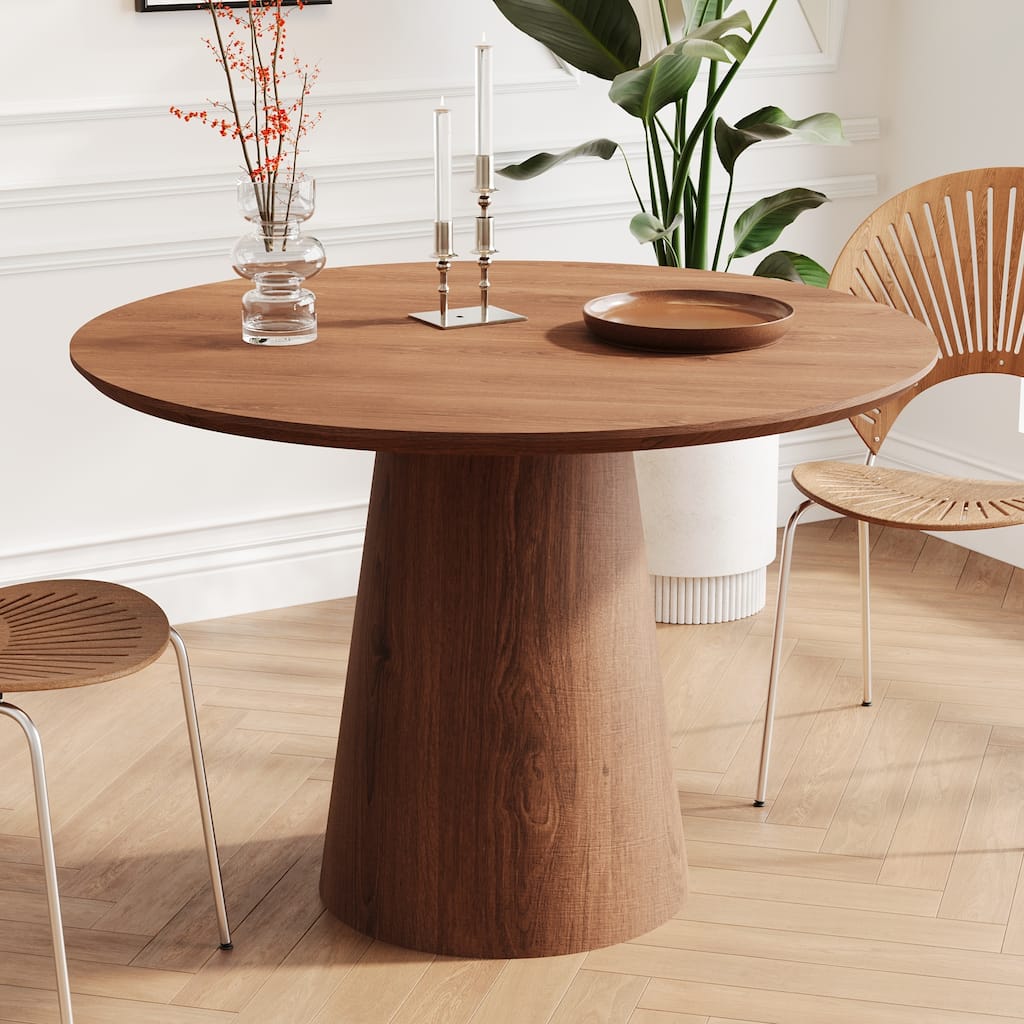 43 Inches Round Dining Table for 4 People, with Wooden Pedestal Base, Modern Dinner Table for Dining Room, Kitchen