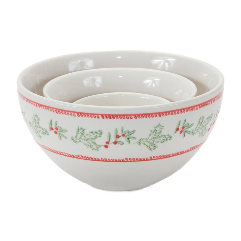 Stoneware Mistletoe Bowl (Set of 3)
