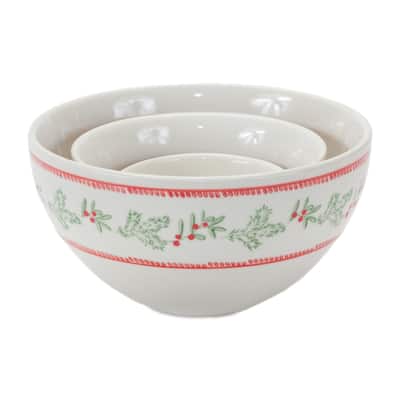 Stoneware Mistletoe Bowl (Set of 3)