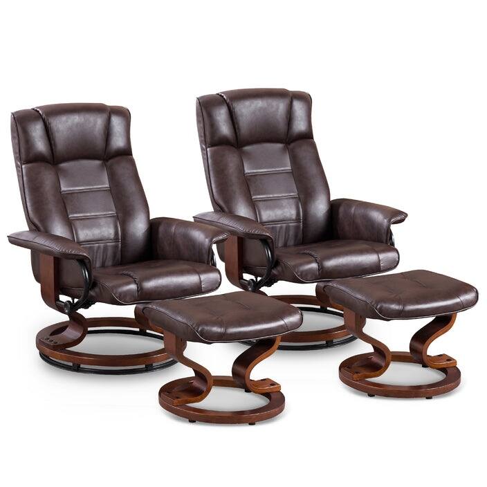 MCombo Set of 2 Swivel Recliner Chair with Wood Base and Ottoman