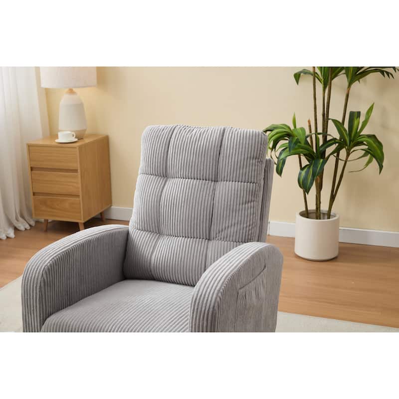 Accent Rocking Chair Rocking Chair with Solid Wood Legs, Upholstered Nursery Glider Rocker, Comfy Armchair with Side Pocket