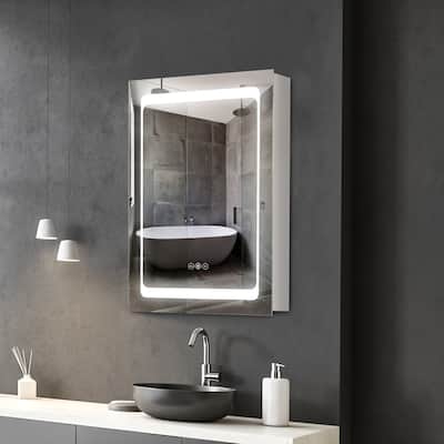 Silver LED Bathroom Mirror Cabinet with Touch Control Three Shelves and Wall Mounted Design - 19.75" W x 5" D x 27.5" H